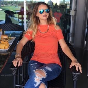 Butter soft orange Guess cold shoulder top